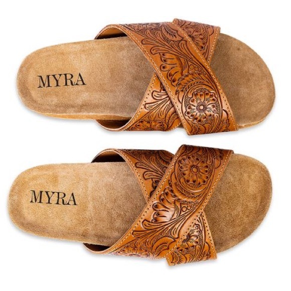 New Release Amazing Myra Bag Handmade Tooled Genuine Leather Spring Sandals - Picture 3 of 11